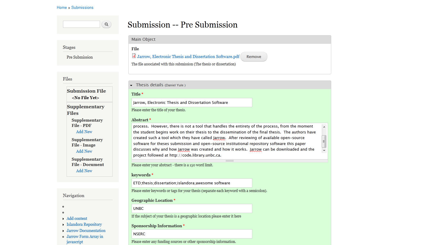 Thesis and dissertation approval form