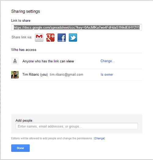 Google form share settings