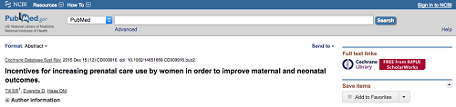 Screenshot of PubMed citation with link to full-text through IUPUI ScholarWorks