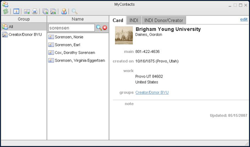 Figure 5. View of vCard data in the MyContacts tool