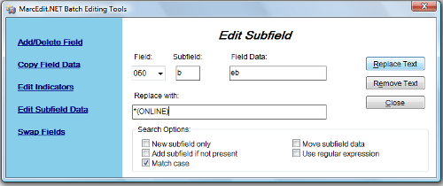 Figure 3: MarcEdit's Edit Subfield to change call number screenshot