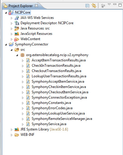 Figure 10. Illustrates the NCIPCore and SymphonyConnector projects within Eclipse