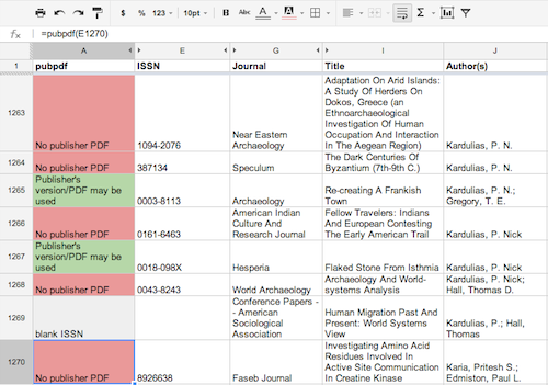 example spreadsheet column with function pubpdf() run