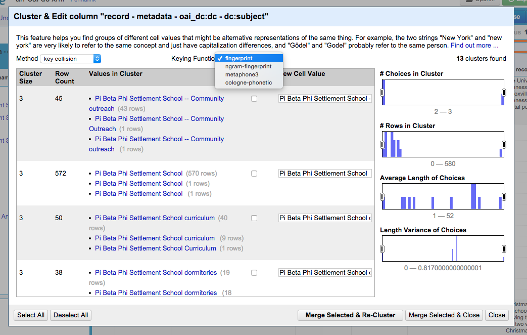 Figure. Screenshot of LODRefine's Cluster & Edit column interface