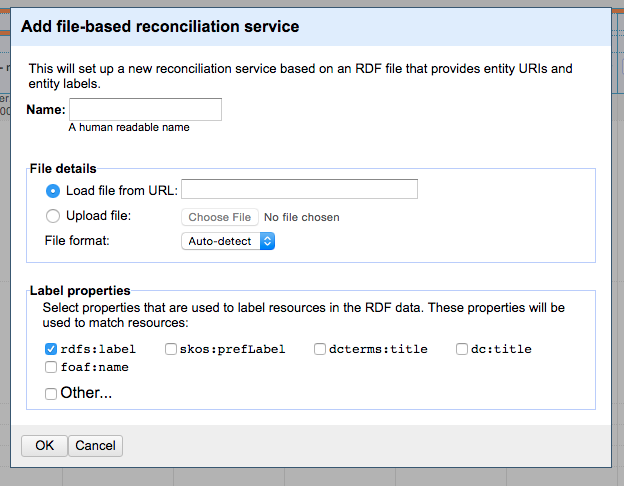 Figure. Screenshot of the RDF document-based reconciliation service interface in LODRefine