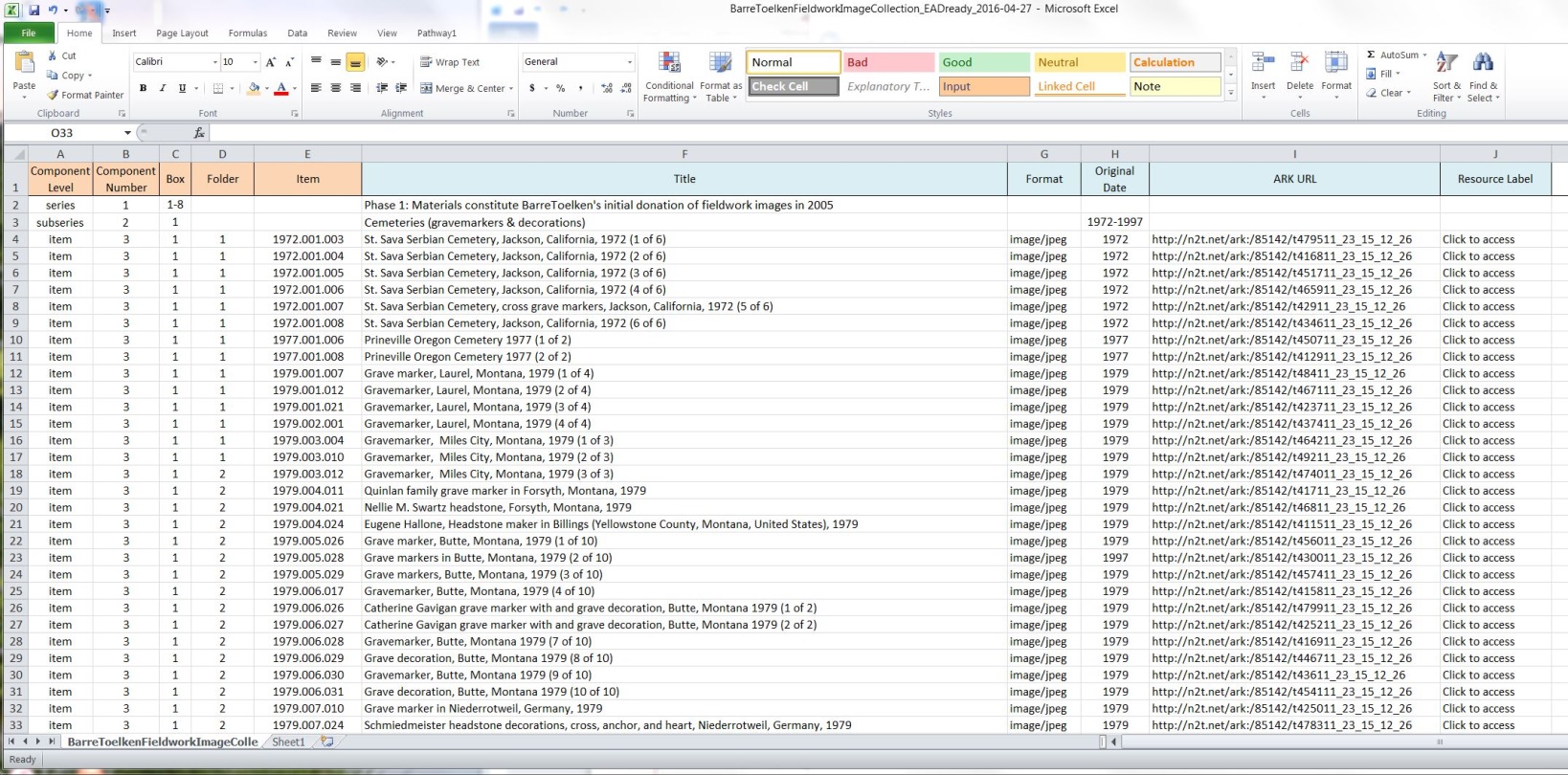 screenshot of a sample final spreadsheet