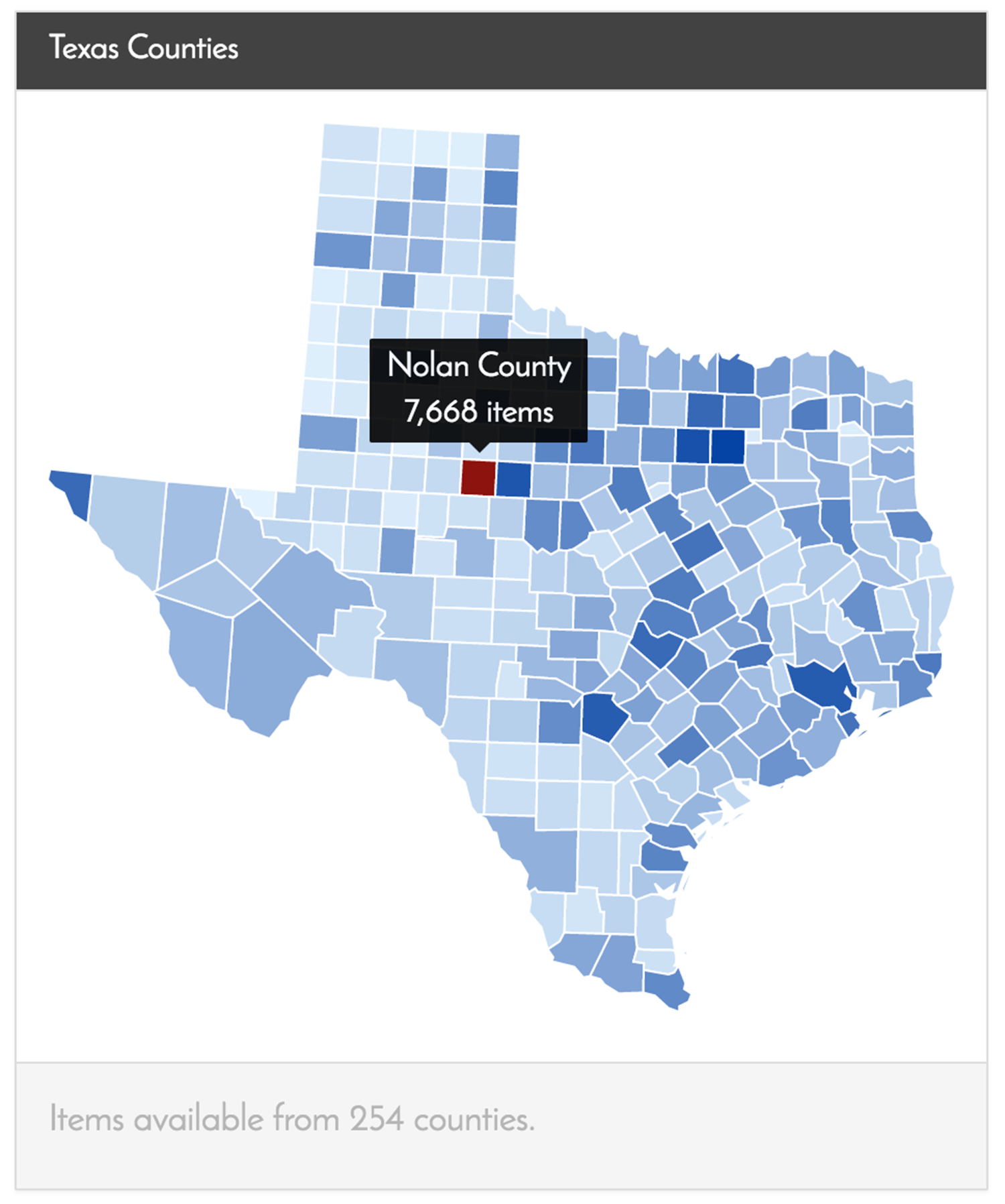 Screenshot of Texas History Map interface