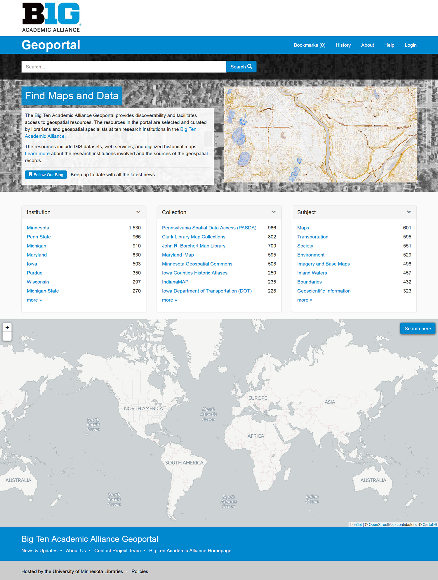 Screenshot of Geoportal homepage used during testing
