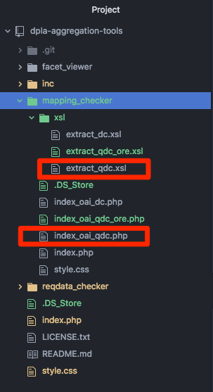 A screenshot of the directories in which the files are structured. The screenshot highlights the pairing of XSL and PHP files in separate directories. This is similar to Figure 3, which highlighted different files.