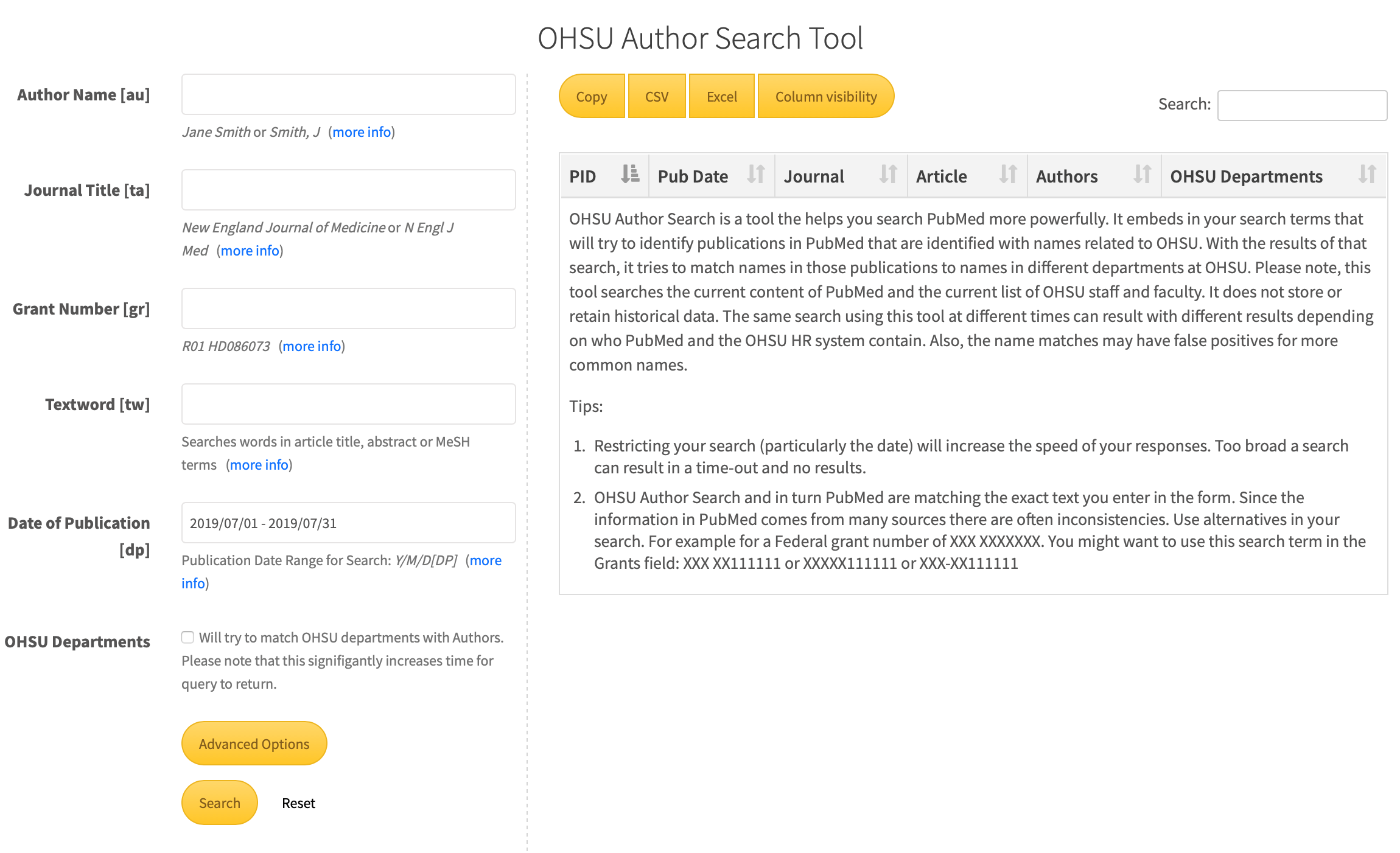 OHSU Author Search Tool
