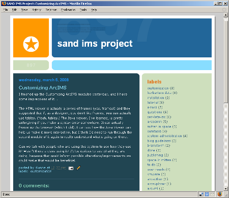 Screenshot of blog