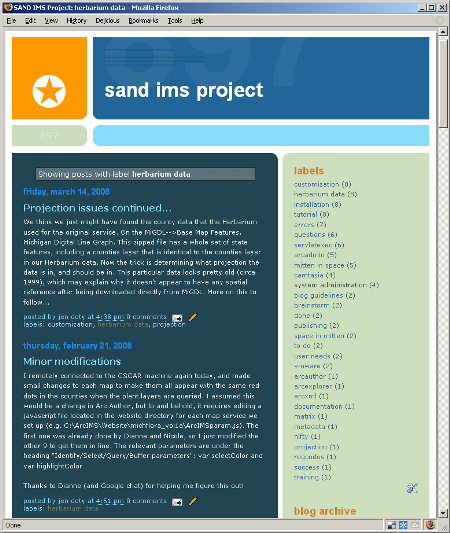 Screenshot of blog