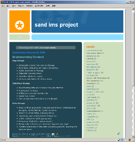 Screenshot of blog showing organization of ideas