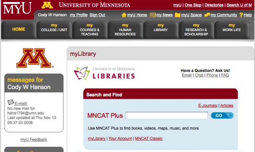 Figure 2:  The MyLibrary tab on the MyU Portal.