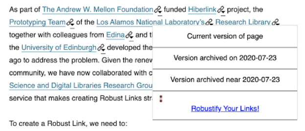 Figure 6: An example of the drop-down menu provided by robustlinks.js and robustlinks.css.