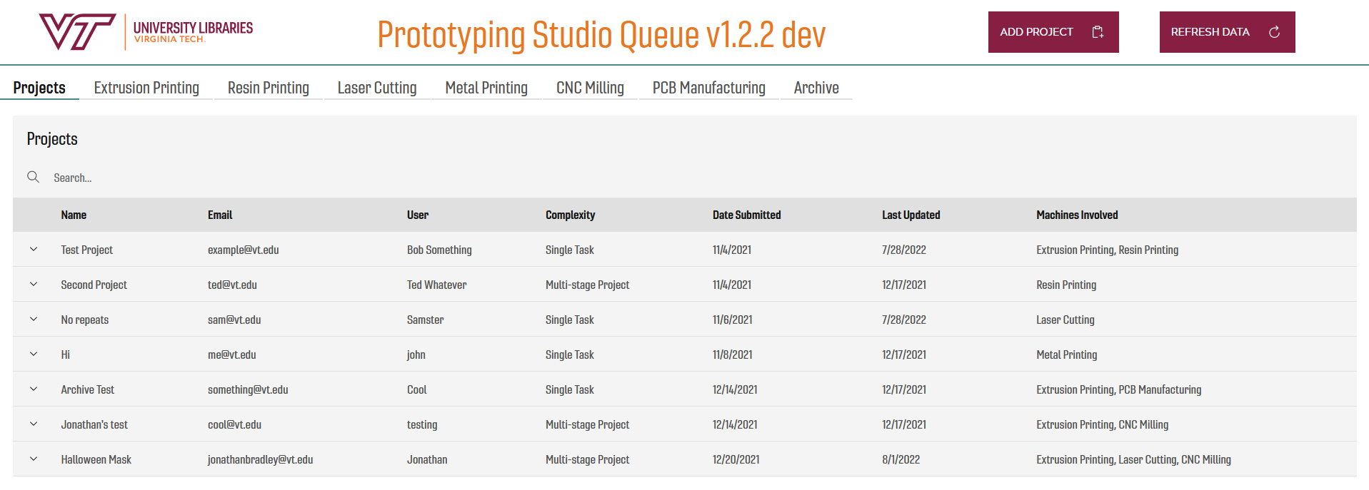 The main screen of the new Prototyping Studio Queue