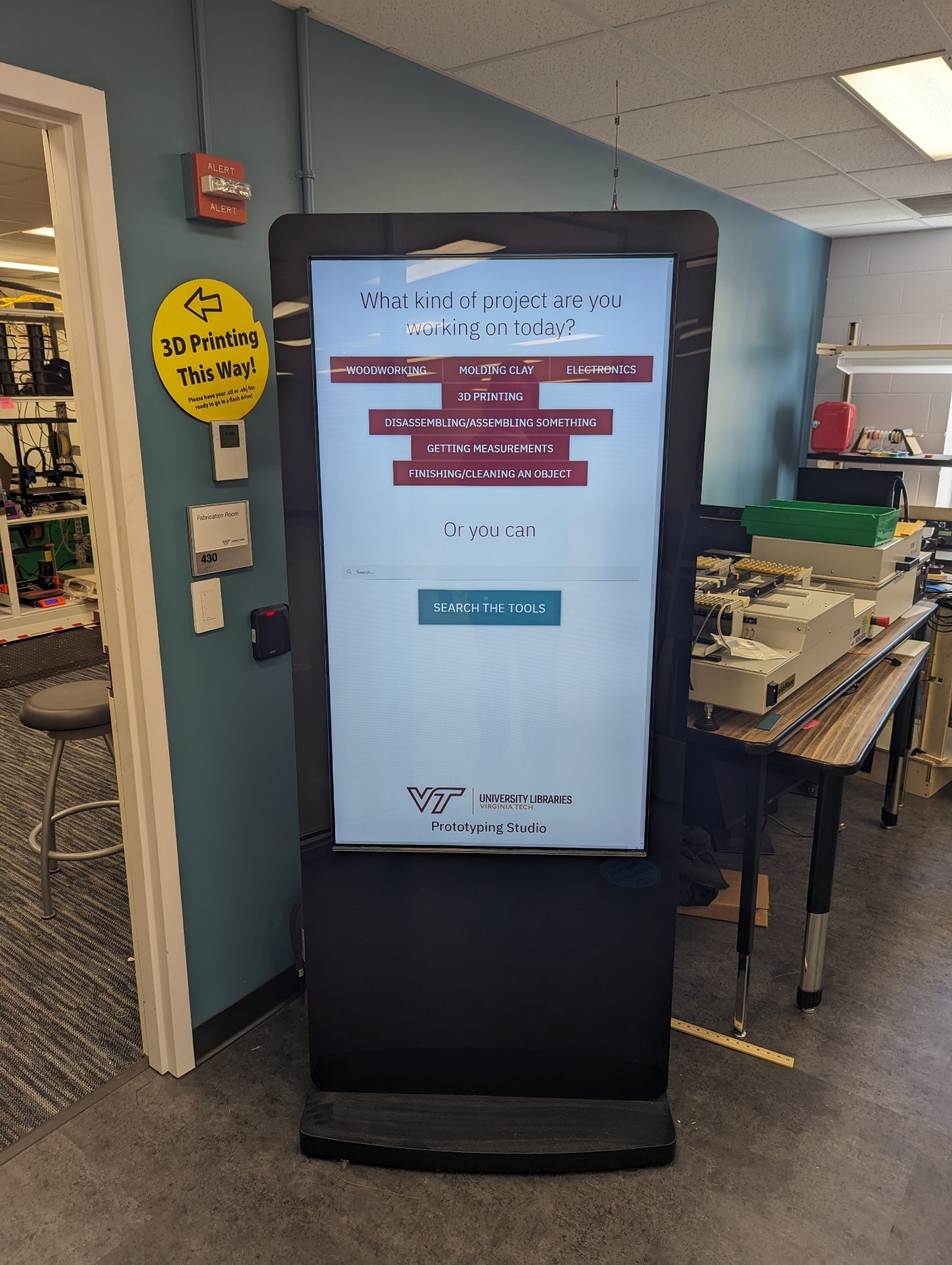 The tool finding kiosk in the Prototyping Studio in Newman Library