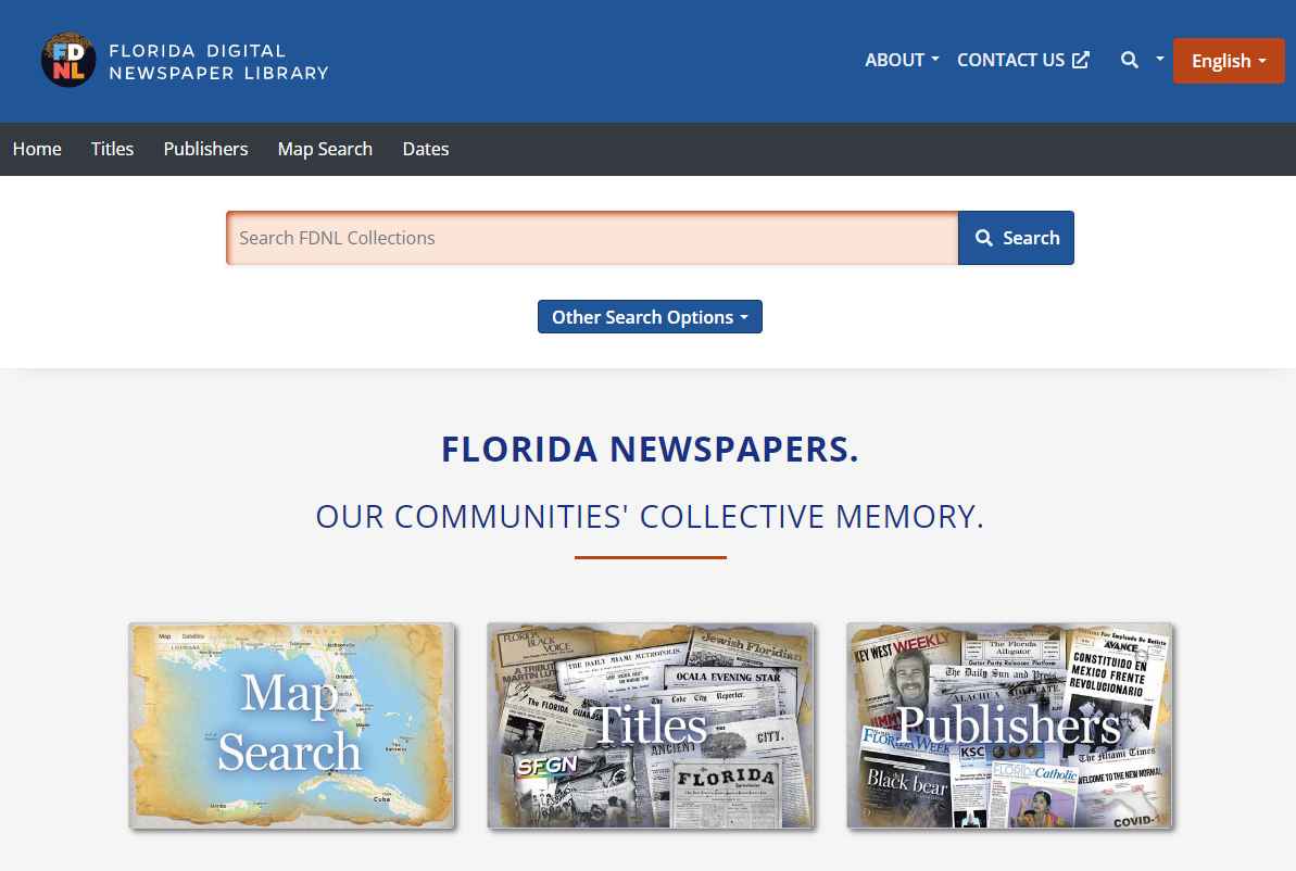 Figure 3. Florida Digital Newspaper Library portal