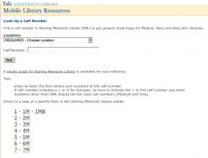 Figure 5. Call number look up page http://www.library.yale.edu/m/call.html.